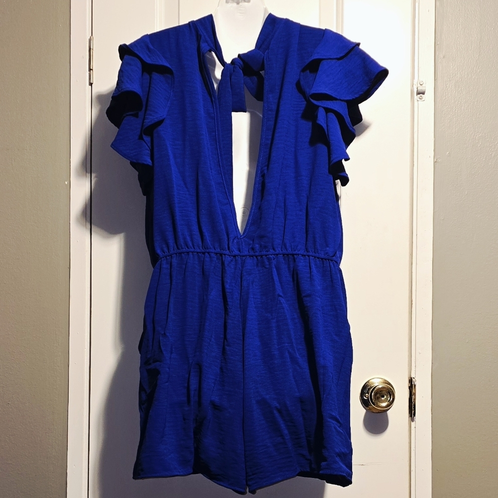 Beautiful Blue Ruffle Sleeve Romper - Picture 2 of 4